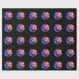 Papel De Presente Gato Vermelho Branco e Azul com Fundo da Bandeira