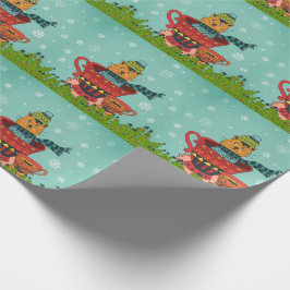 Papel De Presente Gato Whimsso Sentado em um Natal Teacup