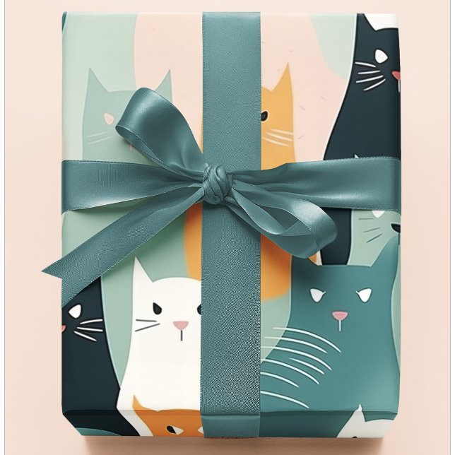 Papel De Presente Gatos Adoráveis Com Padrões Neutrais De Pastel (Criador carregado)