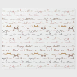 Papel De Presente Gatos Adoráveis Espiando por Cima de Corações