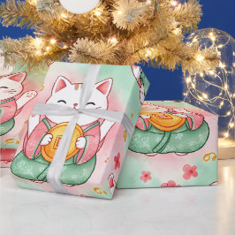 Papel De Presente Gatos Amuletos da Sorte – Prosperidade em Padrão P