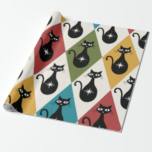 Papel De Presente Gatos atômicos de meados do século em diamantes de