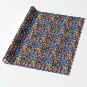 Papel De Presente Gatos Azul Russo em Fantasias de Halloween