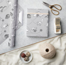 Papel De Presente Gatos Bonitos Brincando E Sendo Um Padrão Malvado