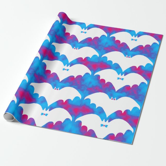 Papel De Presente Gatos Brancos E Arcos Cor-De-Rosa Azul (Desenrolado)