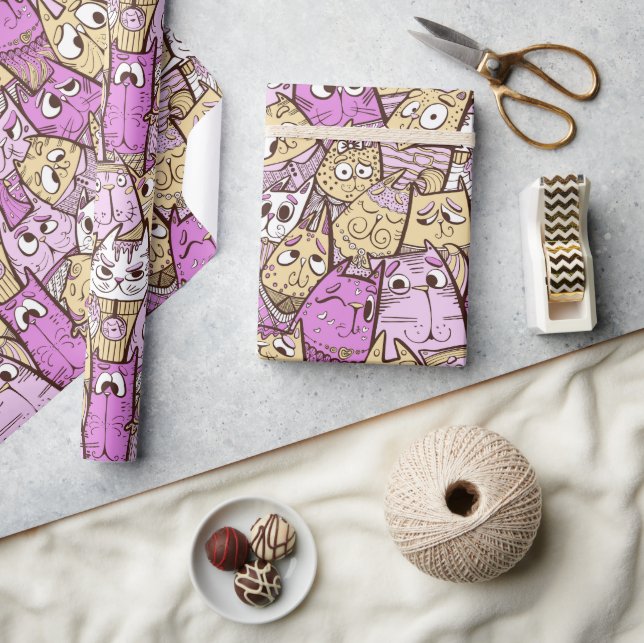 Papel De Presente Gatos Brincadinhos (Artesanato)