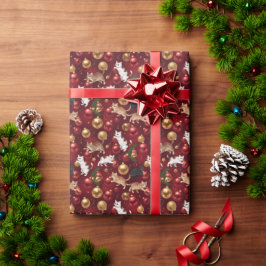 Papel De Presente Gatos brincalhões com enfeites de Natal brilhantes