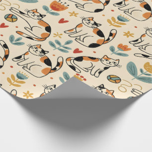 Papel De Presente Gatos Calico Estilo de Arte Ingênua