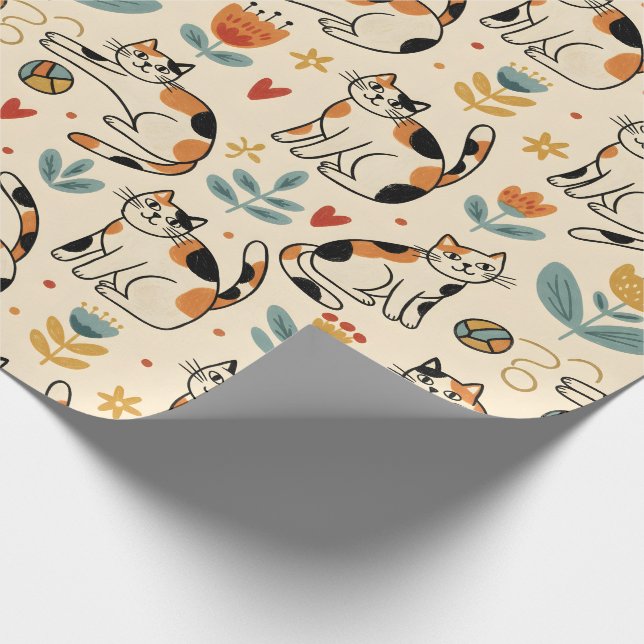 Papel De Presente Gatos Calico Estilo de Arte Ingênua (Ponta)