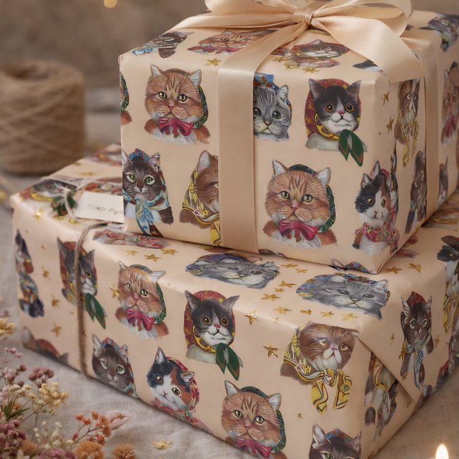 Papel De Presente Gatos Caprichosos com Lenços Aniversário Divertido (Criador carregado)