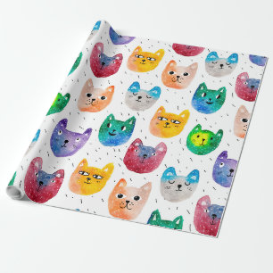 Papel De Presente Gatos com aquarelas e amigos