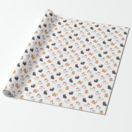 Papel De Presente Gatos com Chapéu de Papai Noel Minimalista Natal V
