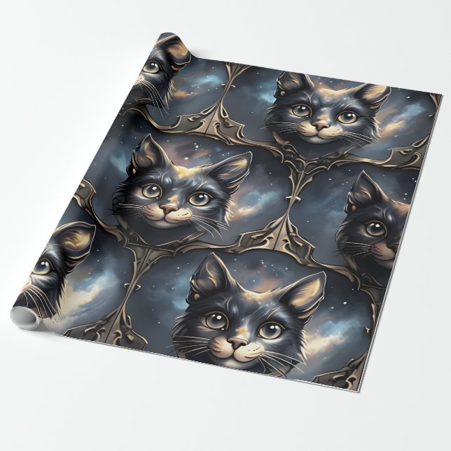 Papel De Presente Gatos Cósmicos (Desenrolado)