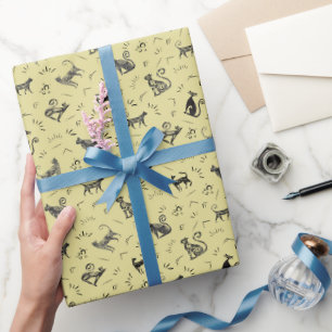 Papel De Presente Gatos da Arte Rupestre em Amarelo