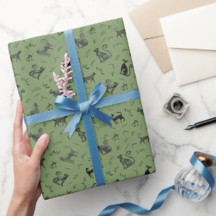 Papel De Presente Gatos de Arte Rupestre em Verde