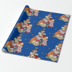 Papel De Presente Gatos de árvore de natal amassam gatos