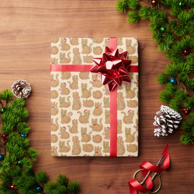 Papel De Presente Gatos de Biscoito de Gengibre Natal Adoçado com Gl (Presente de Natal)