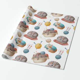 Papel De Presente Gatos de Cartoon e Fios