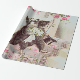 Papel De Presente Gatos de Casamento Azul Claro