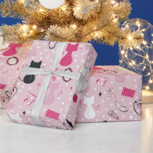 Papel De Presente Gatos de Coração Rosa de meio século