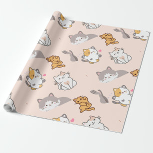 Papel De Presente Gatos de Desenho Animado Fofo Padrão Monograma