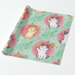 Papel De Presente Gatos de Festa Perfeita – Padrão de Celebração Fes