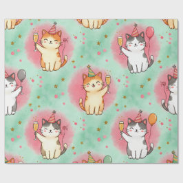 Papel De Presente Gatos de Festa Perfeita – Padrão de Celebração Fes