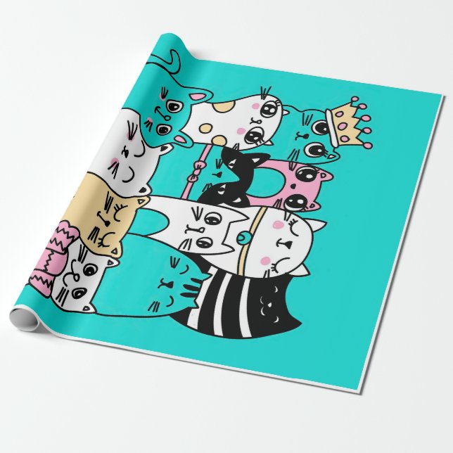 Papel De Presente Gatos De Gatinhos Adoráveis, Presente De Gato, Pre (Desenrolado)