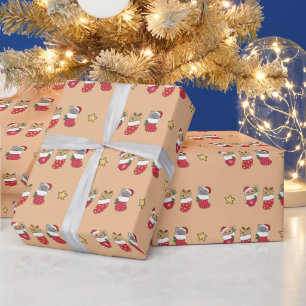 Papel De Presente Gatos de Gatos de Meias de Natal