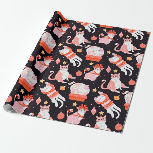 Papel De Presente Gatos de Natal (Desenrolado)