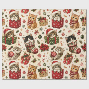 Papel De Presente Gatos de Natal Adoráveis e Padrão de Férias