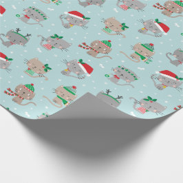 Papel De Presente Gatos de Natal bonitos em azul claro