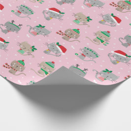 Papel De Presente Gatos de Natal bonitos em rosas claro