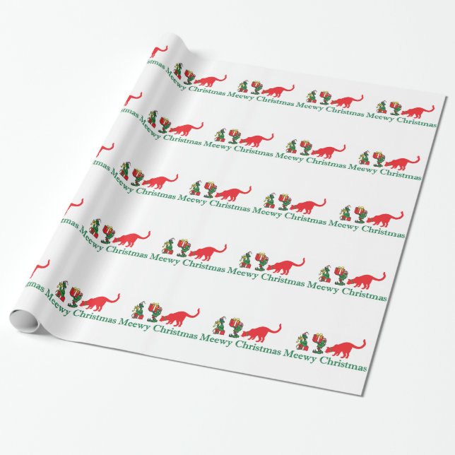 Papel De Presente Gatos de Natal Meewy feliz (Desenrolado)
