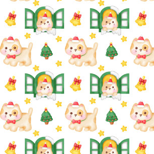 Papel De Presente Gatos De Natal Na Janela Em Branco