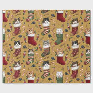 Papel De Presente Gatos de Natal nas Meias