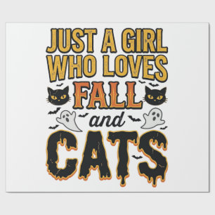 Papel De Presente Gatos de Outono Garota de Halloween Design Gráfico