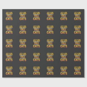 Papel De Presente Gatos de Outono Garota Desenho de Halloween_1