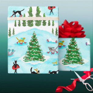 Papel De Presente Gatos de Pele de Gelo e Escarpas de Natal