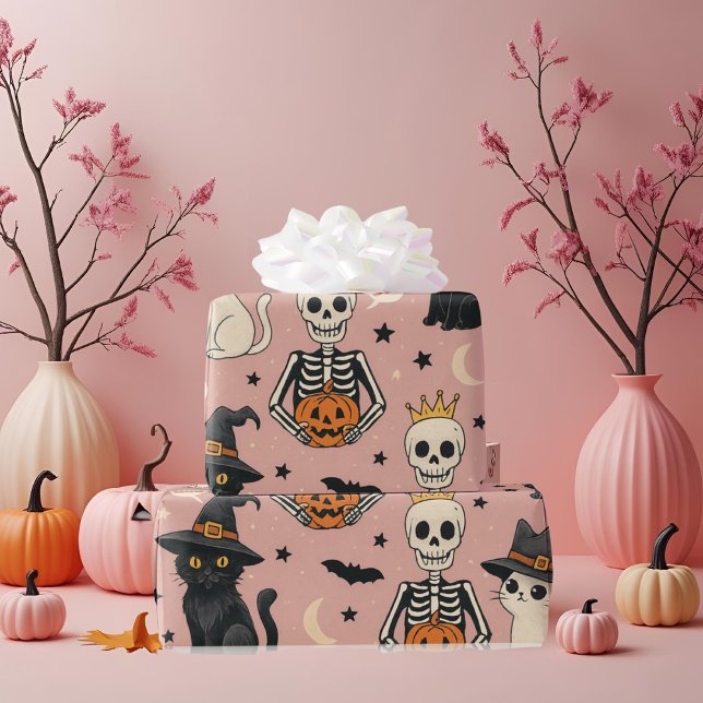 Papel De Presente Gatos de Princesa e Halloween, de Pele Rosa, Bonit (Criador carregado)
