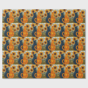 Papel De Presente Gatos de Vidro Colorido e Design de Arte de Girass