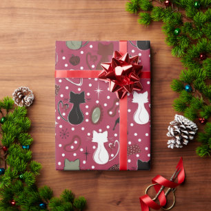 Papel De Presente Gatos do Coração Vermelho do meio século