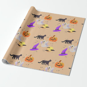 Papel De Presente Gatos do Dia das Bruxas Cute Spooky