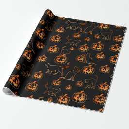 Papel De Presente Gatos do Dia das Bruxas Negro e Padrão Jack-o-Lant