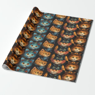 Papel De Presente Gatos do Partido Azul e Laranja com chapéu preto