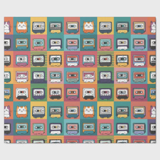 Papel De Presente Gatos e Cassetes