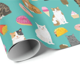 Papel De Presente Gatos e comidas de linhagem fofa