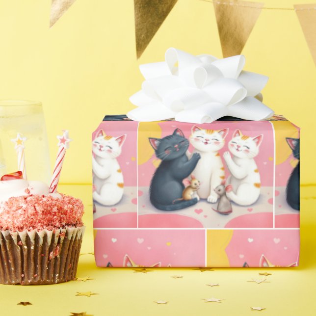 Papel De Presente Gatos e Ratos de Arte Kawaii (Festa de aniversário)