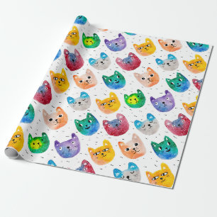 Papel De Presente Gatos em aquarela e amigos