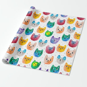 Papel De Presente Gatos em aquarela e amigos